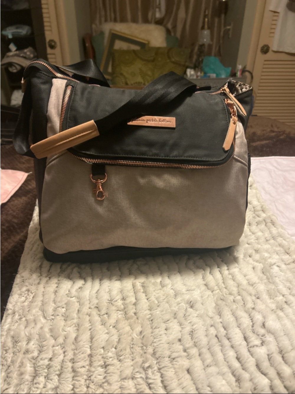 Petunia Pickle Bottom Two-Tone Black and Cream Diaper Bag or backpack